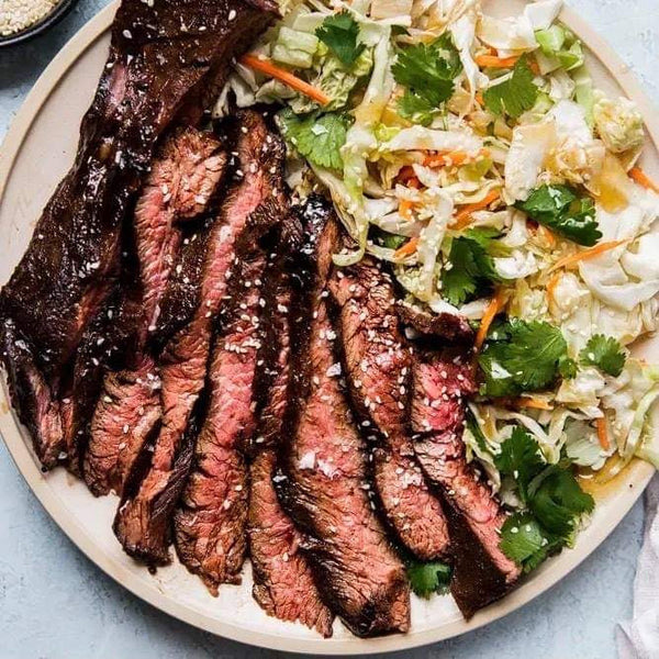 Balsamic Marinated Grilled Flank Steak with Asian Chopped Salad  Cal430/Fat18/Protein45